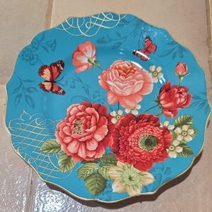 Pier 1 Floral Danielle's Flower Turquoise Scalloped Salad/Dinner Plate